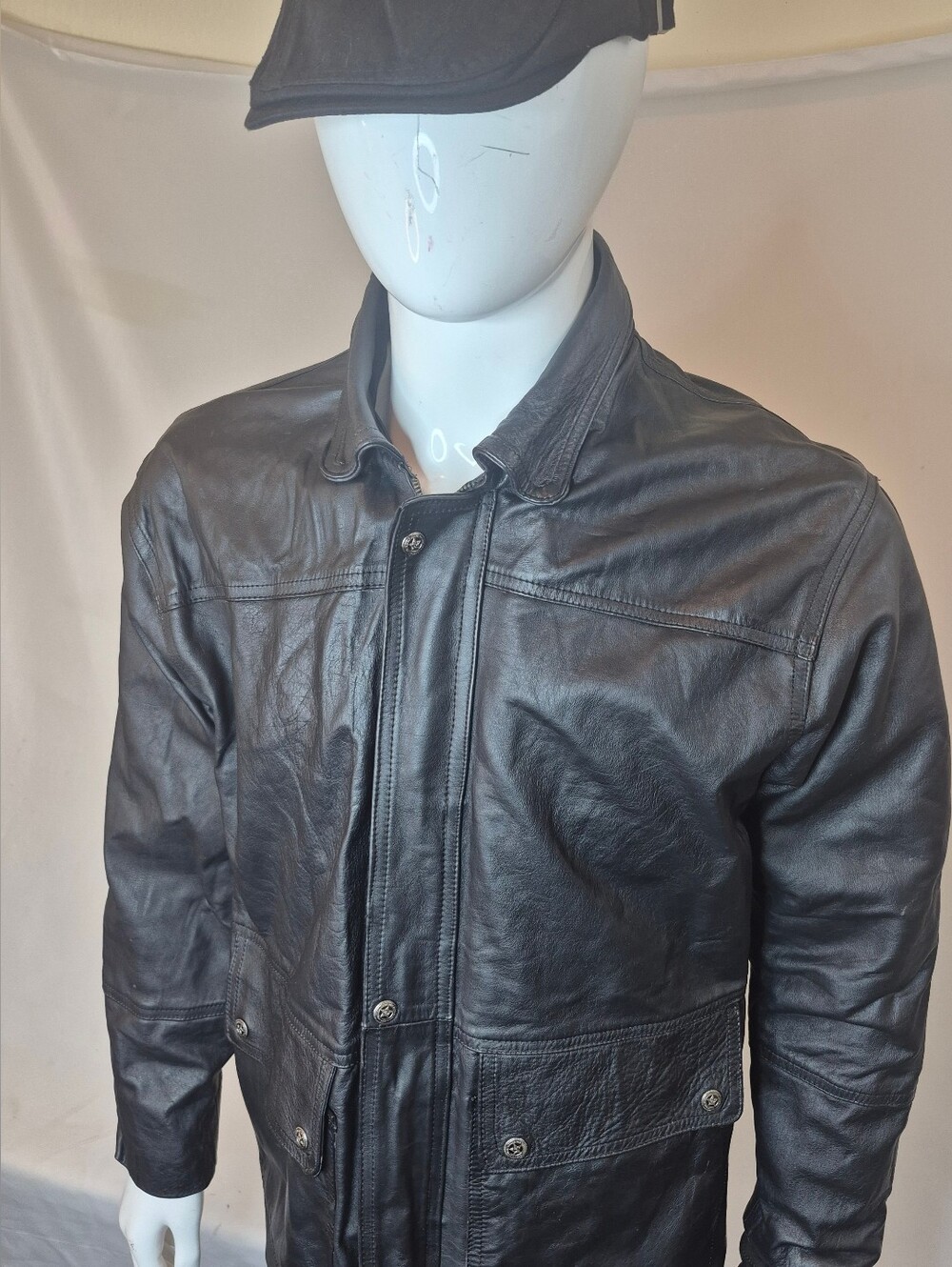 Men's Black Leather Bomber Jacket